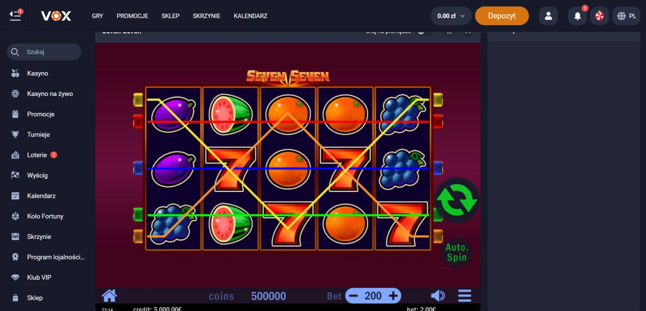 Vox Casino Casino sekcja gier